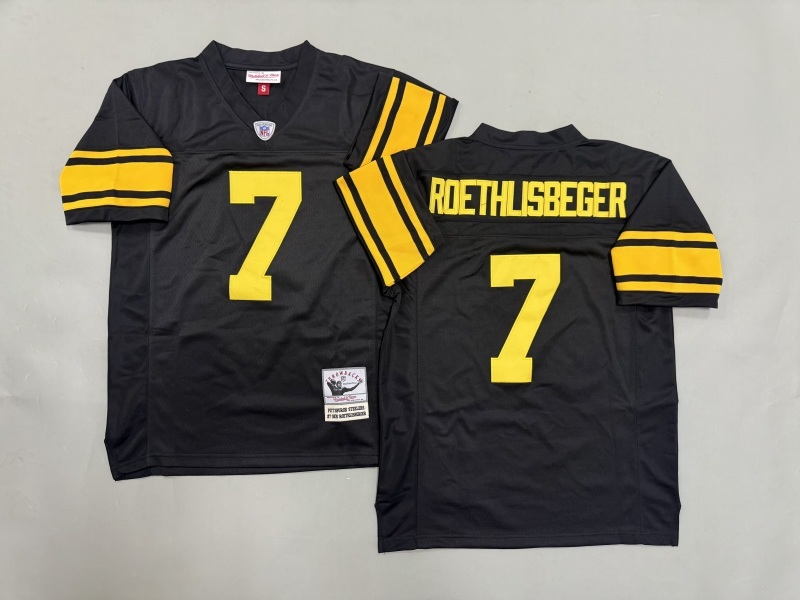 Men 2025 Pittsburgh Steelers #7 Roethlisberger black Throwback Limited NFL Jersey style 001